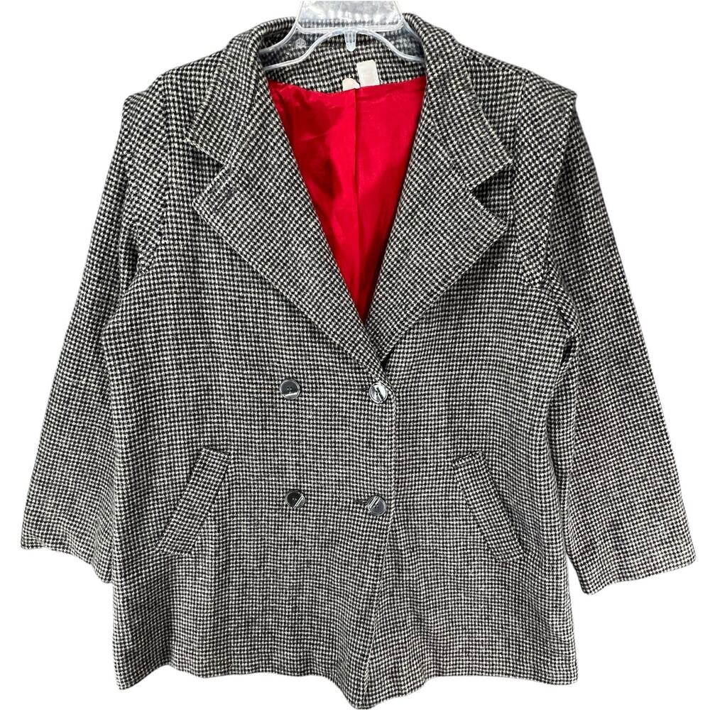 Vintage Union Made Peacoat 16‎ Black White Houndstooth Double Breasted Jacket